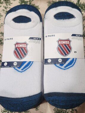 K-Swiss Men's  No Show Half Cushion Silicone Tab Socks 16 Pair New